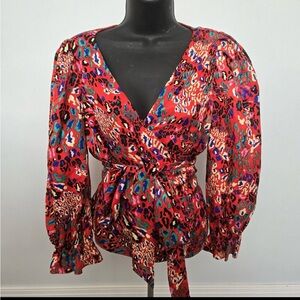 Tanya Taylor Red Wrap Silk Blouse